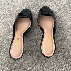 Fashion Nova Black Patent Open-Toe Mule Slides